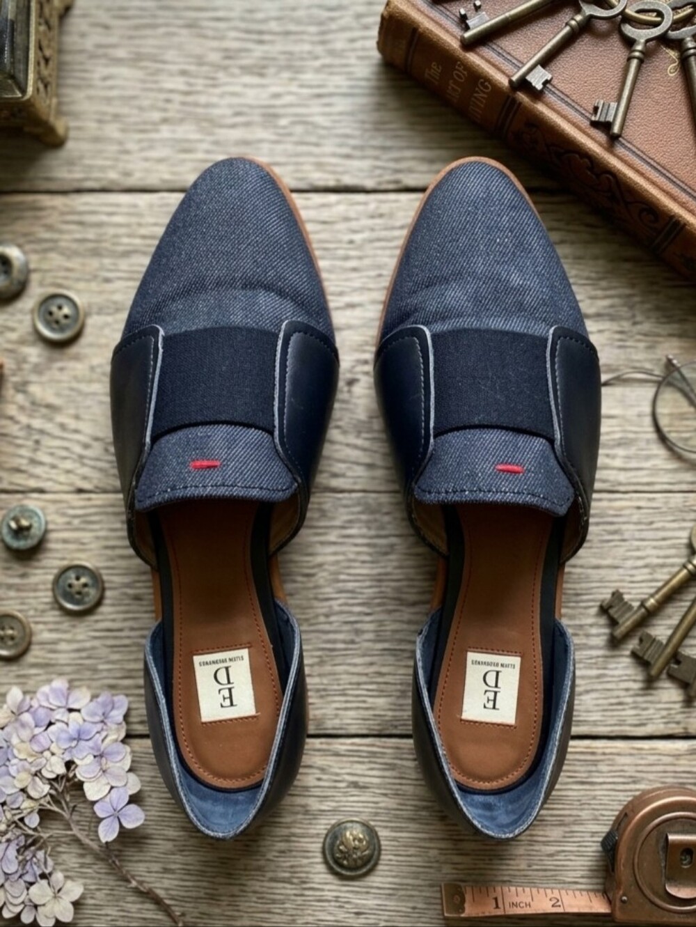 Ellen DeGeneres Kizi Blue Denim & Leather Pointed Toe d’Orsay Flats